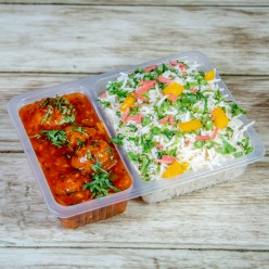 CHINESE COMBO FRIED RICE WITH MANCHURIAN GRAVY